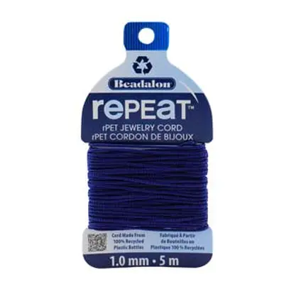 Beadalon rePEaT 100% Recycled Braided Cord, 8 Strand, 1mm X 5m, Navy Blue