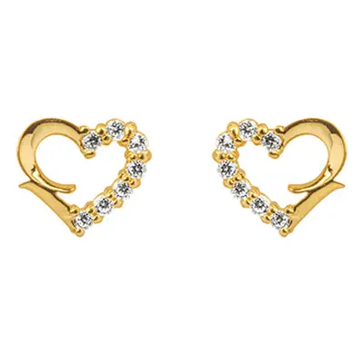 9ct Yellow Gold Heart Outline Stud Earrings Half Set With Cubic Zirconia