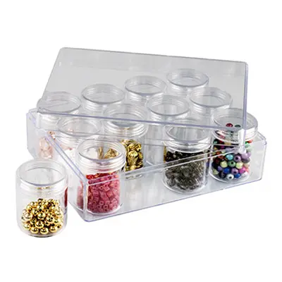 Clear Bead Storage Jar Set, 12 Large Jars In A Clear Box