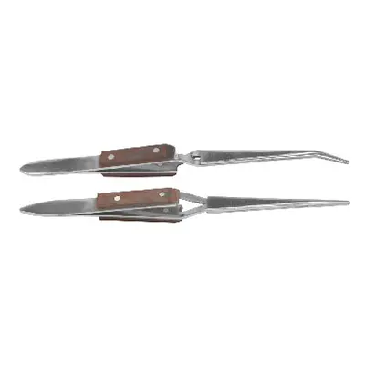 Reverse Action Tweezers, Set Of 2, Straight And Curved Tips, With Insulated Grips