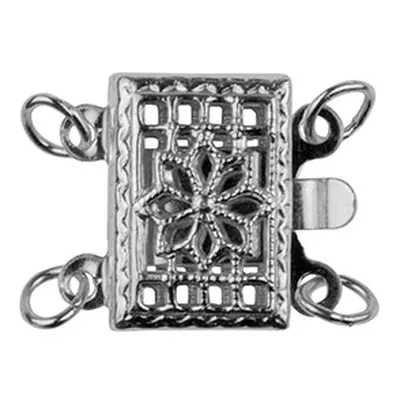 Sterling Silver 2 Row Rectangular Fancy Clasp 7.5 X 10.5mm