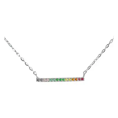 Sterling Silver Horizontal Bar Design Necklet With Multicolour Cubic Zirconia 18&quot;/45cm