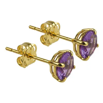 9ct Yellow Gold Birthstone Earrings 5mm Round Amethyst - February