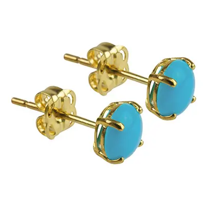 9ct Yellow Gold Birthstone Earrings 5mm Round Stabilised Turquoise Cabochon - December