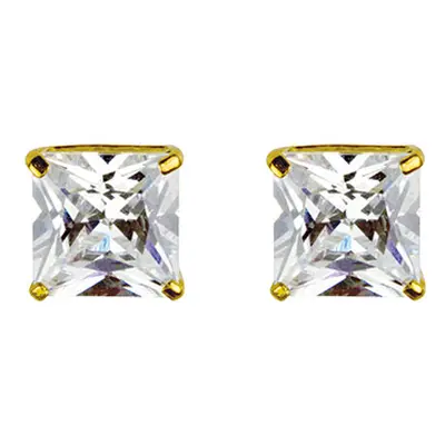 9ct Yellow Gold 6mm Square Cubic Zirconia Basket Studs