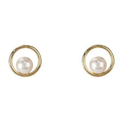 Gold Filled White Crystal Pearl Circle Design Stud Earrings