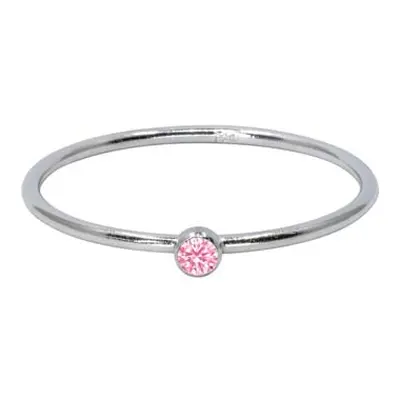 Sterling Silver October Birthstone Stacking Ring 2mm Pink Cubic Zirconia