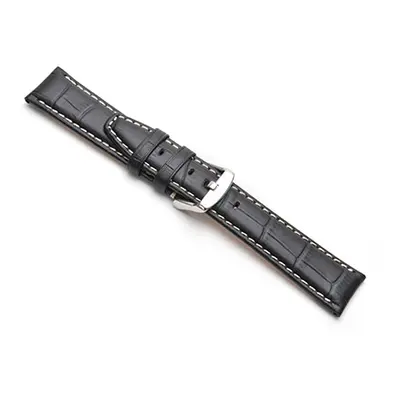 Black Super Alligator Grain Watch Strap Nubuck Lining 22mm Genuine Leather