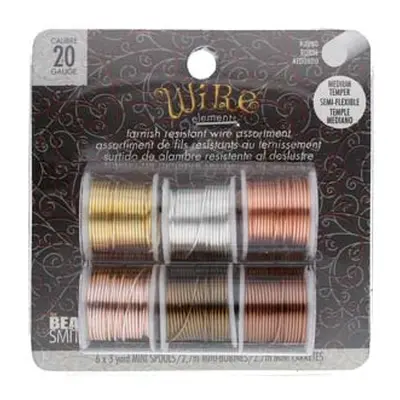 Wire Elements, 20 Gauge, Pack of 6 Assorted Colours, Tarnish Resistant, Medium Temper, 3yd/2.74m