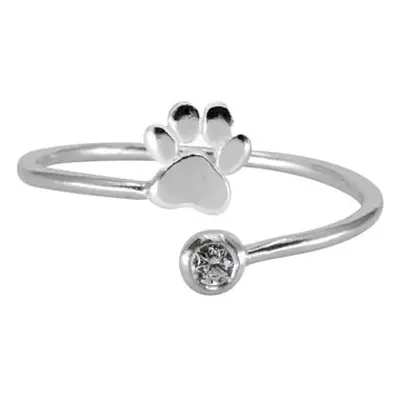 Sterling Silver Cubic Zirconia And Paw Design Adjustable Ring