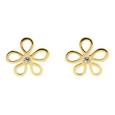 9ct Yellow Gold Flower Outline Stud Earrings Set With Cubic Zirconia