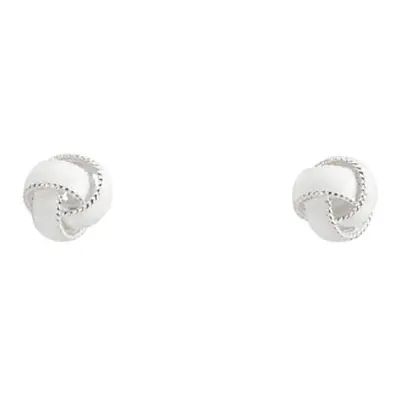 Sterling Silver White Enamel Textured Knot Stud Earrings