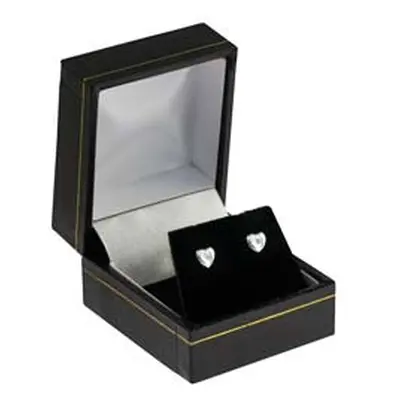 Sterling Silver Valentine`s Day Polished Heart Stud Earrings With Cubic Zirconia Stone, With Gif