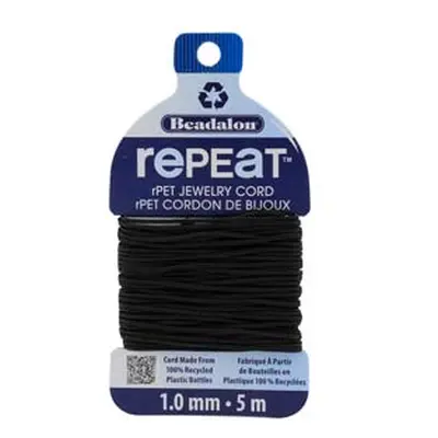 Beadalon rePEaT 100% Recycled Braided Cord, 8 Strand, 1mm X 5m, Black