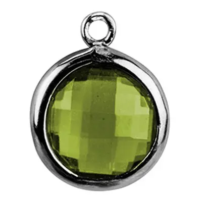 Sterling Silver Round Drop With Peridot Colour Cubic Zirconia , 8mm