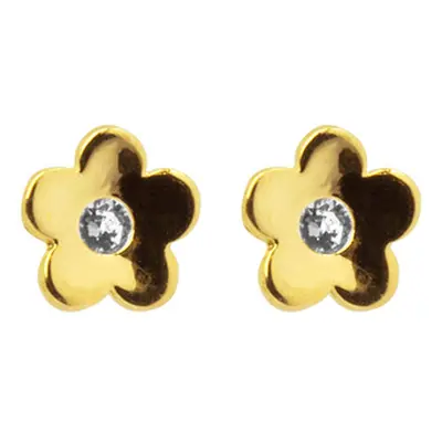 9ct Yellow Gold Flower Stud Earrings Set With Cubic Zirconia