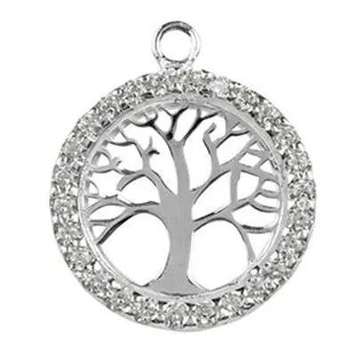 Sterling Silver Tree Of Life Cubic Zirconia Channel Set 18mm