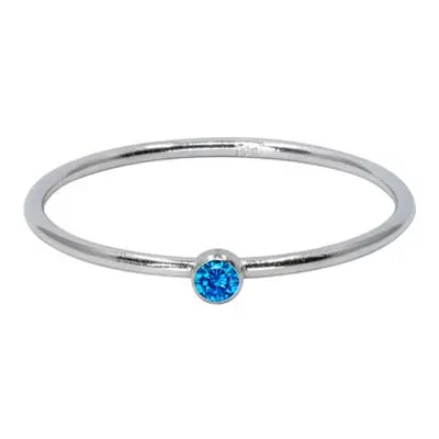 Sterling Silver September Birthstone Stacking Ring 2mm Aqua Blue Cubic Zirconia