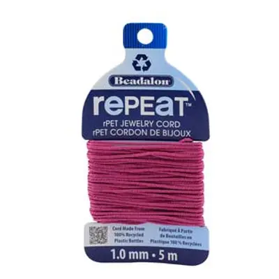 Beadalon rePEaT 100% Recycled Braided Cord, 8 Strand, 1mm X 5m, Fucshia