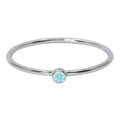 Sterling Silver March Birthstone Stacking Ring 2mm Aquamarine Cubic Zirconia