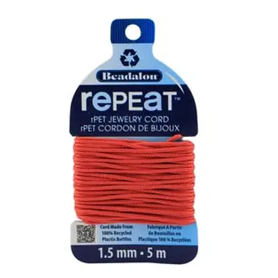 Beadalon rePEaT 100% Recycled Braided Cord, 12 Strand, 1.5mm X 5m, Coral