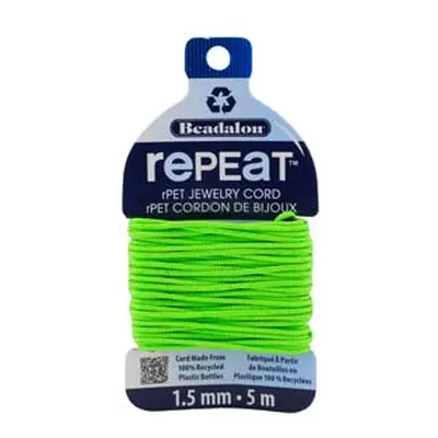 Beadalon rePEaT 100% Recycled Braided Cord, 12 Strand, 1.5mm X 5m, Lime Green