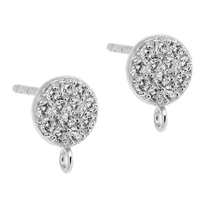 Sterling Silver Stone Set Round Ear Stud With Ring Pack of 2