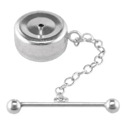 Sterling Silver Button Tie Tack With Chain And Bar, 100% Recycled Silver