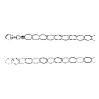 Sterling Silver 6.5mm Hammered Oval Trace Chain, 20&quot;/50cm, 100% Recycled Silver