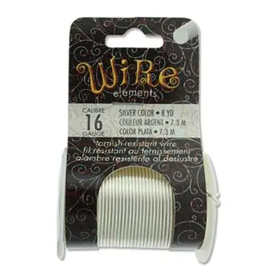 Wire Elements, 16 Gauge, Silver Colour, Tarnish Resistant, Medium Temper, 8yd/7.32m