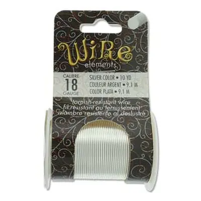 Wire Elements, 18 Gauge, Silver Colour, Tarnish Resistant, Medium Temper, 10yd/9.14m