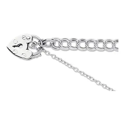 Sterling Silver 4.5mm Double Curb Bracelet 7.5&quot;/19cm Padlock & Safety Chain Unhallmarked