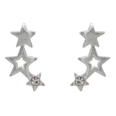 Sterling Silver Trio Star Design Stud Earrings With White Crystal