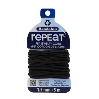 Beadalon rePEaT 100% Recycled Braided Cord, 12 Strand, 1.5mm X 5m, Black