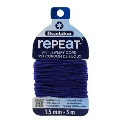 Beadalon rePEaT 100% Recycled Braided Cord, 12 Strand, 1.5mm X 5m, Navy Blue