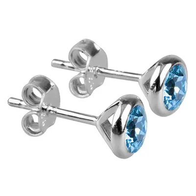 Sterling Silver Earrings March Birthstone 4mm Aqua Crystal