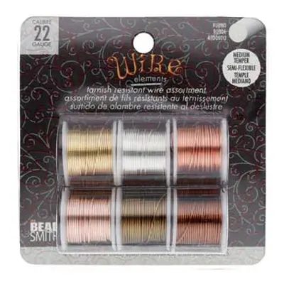 Wire Elements, 22 Gauge, Pack of 6 Assorted Colours, Tarnish Resistant, Medium Temper, 4yd/3.66m