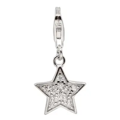 Sterling Silver Star Design Charm With Cubic Zirconia And Carabiner Trigger Clasp