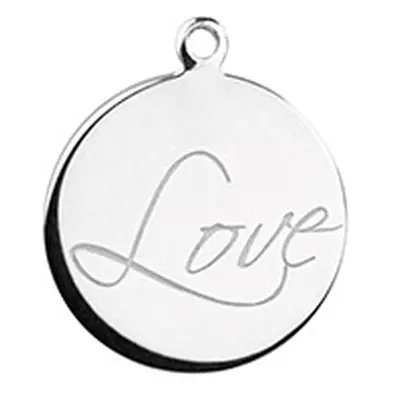 Sterling Silver Round Disc, Engraved Love 16mm