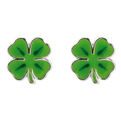 Sterling Silver Four Leaf Clover Enamel Stud Earrings