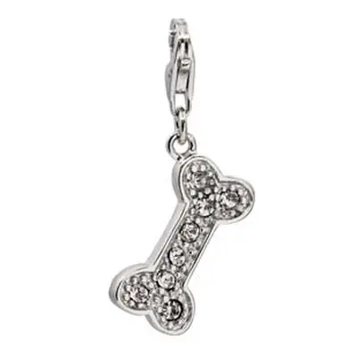 Sterling Silver Dog Bone Design Charm With Cubic Zirconia And Carabiner Trigger Clasp