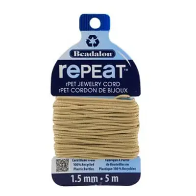 Beadalon rePEaT 100% Recycled Braided Cord, 12 Strand, 1.5mm X 5m, Sand