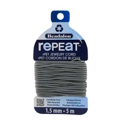 Beadalon rePEaT 100% Recycled Braided Cord, 12 Strand, 1.5mm X 5m, Grey