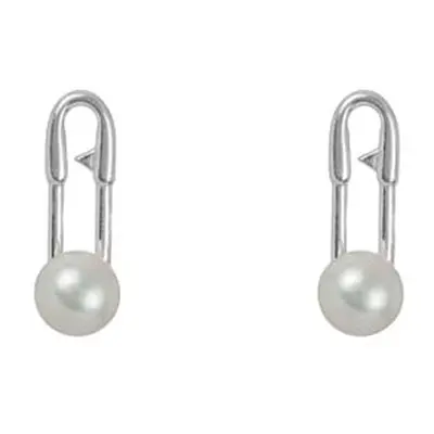 Sterling Silver Paperclip Design Earrings With Pearl