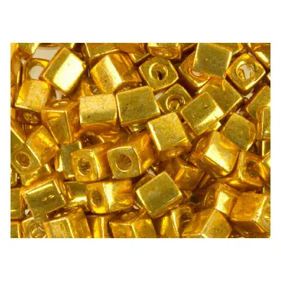 Miyuki Cube Seed Beads 4mm Square Metallic Gold 20g Tube, Miyuki Code Sb4-1053