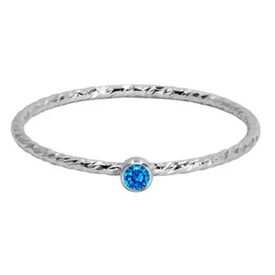 Sterling Silver Sparkle Stacking Ring 2mm Aqua Blue Cubic Zirconia