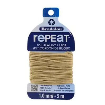 Beadalon rePEaT 100% Recycled Braided Cord, 8 Strand, 1mm X 5m, Sand