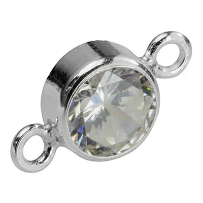 Sterling Silver Connector 6mm, Bezel Set Cubic Zirconia