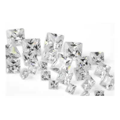 White Cubic Zirconia, Square Mixed Sizes 2,3,4mm Pack of 25 PMC Safe, Sizes May Vary Slightly