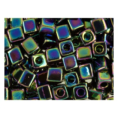 Miyuki Cube Seed Beads 4mm Square Rainbow Opaque Black 20g Tube, Miyuki Code Sb4-401r